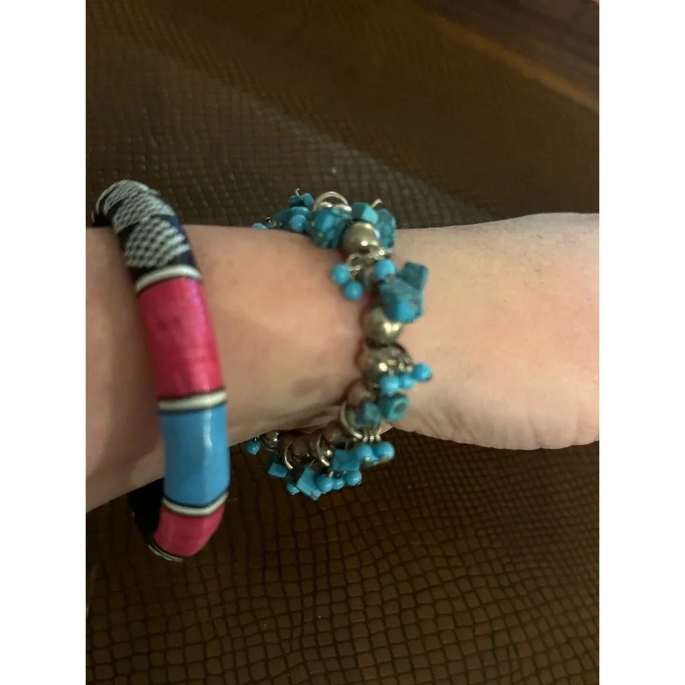 2 Bracelet Set Blue Pink Black Silver Women's Jewelry Beaded & Bangle Boho‎